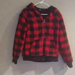 Trulfit women's small buffalo plaid Sherpa lined‎ 2 pocket zip jacket
